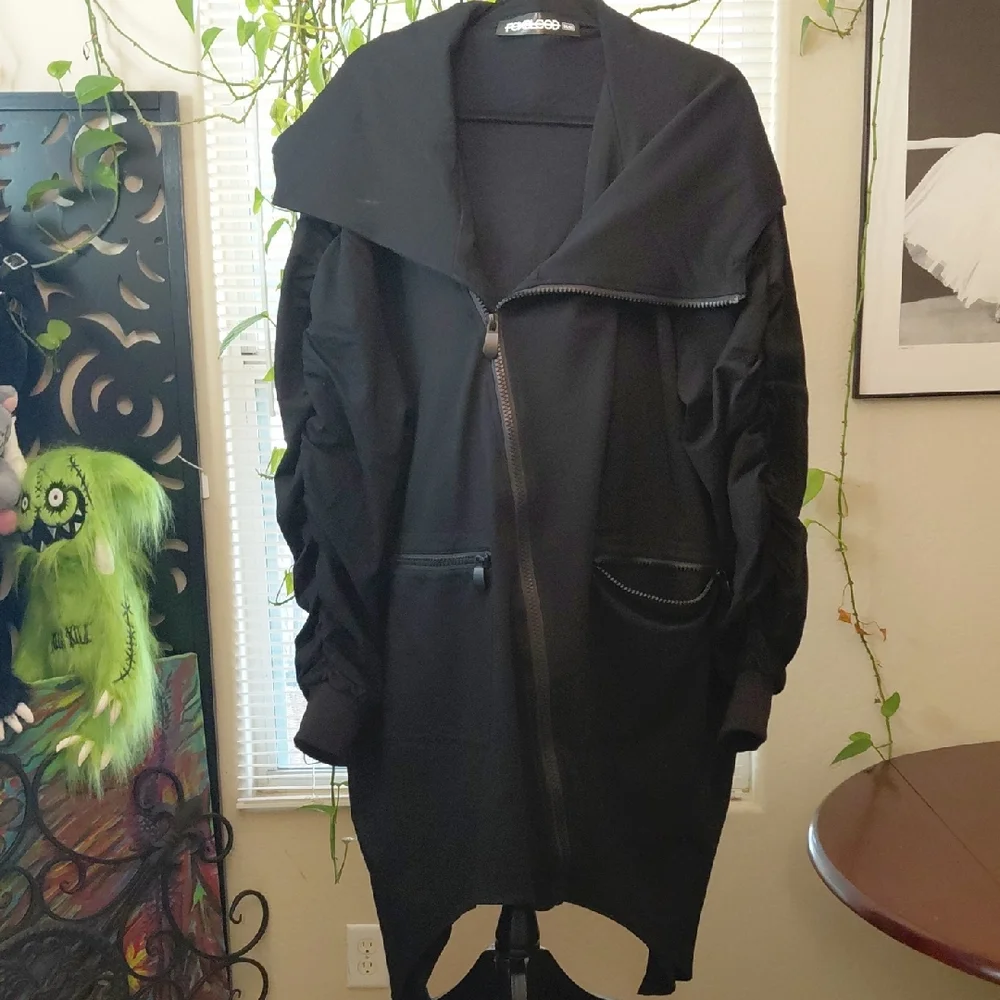 FOXBLOOD 3X WREN ASYMMETRICAL FLEECE CARDIGAN BLACK - Picture 1 of 9